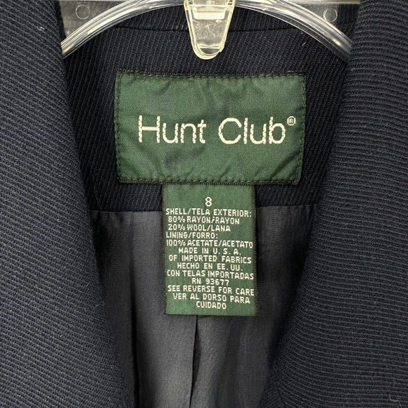 VINTAGE Hunt‎ Club Double Breasted Blazer Womens 8 Jacket Blue Gold Buttons Wool - Picture 10 of 14